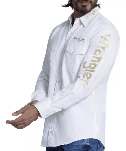 Camisa Wrangler Caballero Logo Dorado Blanca 112345943001